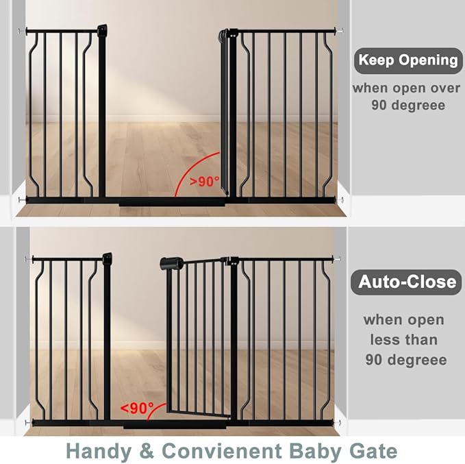 Fairy Baby Extra Wide Baby Gate Black 62-67 Inch Wide, Walk Through Pressure Mounted No Drill, Long and Large Tension Gate for Pet and Kids