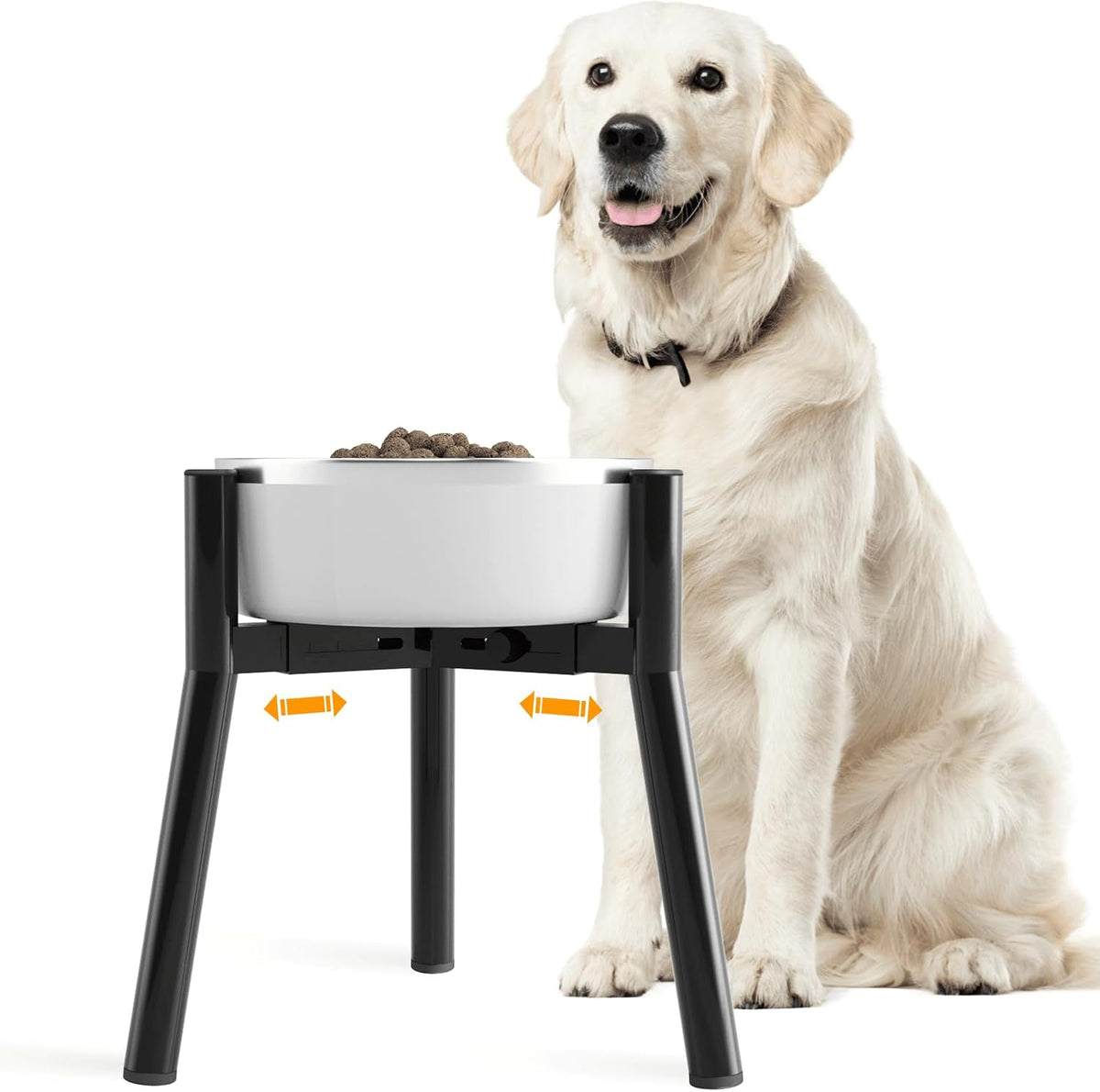 Dog Bowl Stand for Medium & Large Dogs, Adjustable Width 7-10.7" - Height: 11", Width: 7-10.6" / Black