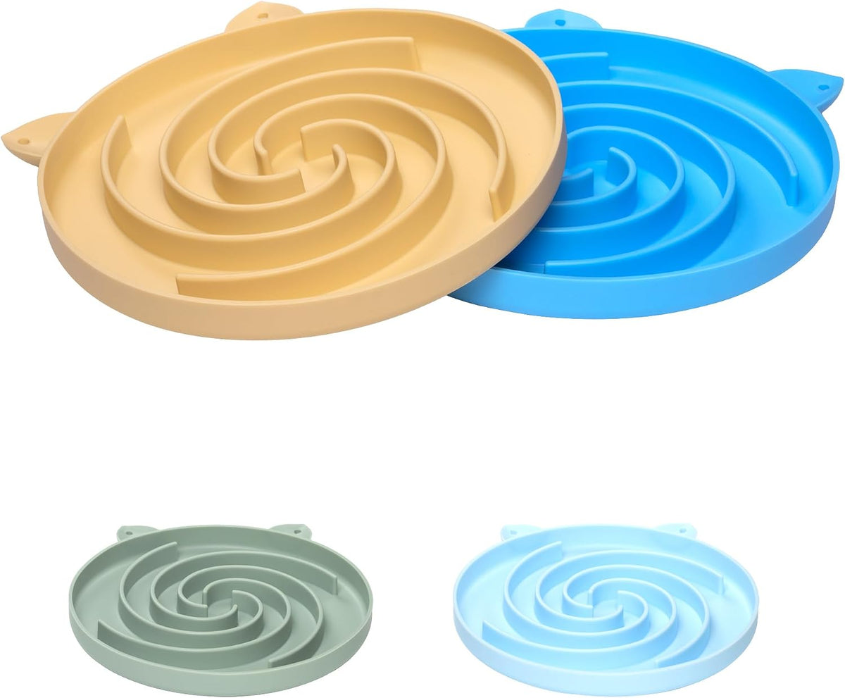 Slow Feeder Cat Bowl, Easy to Clean Silicone Bowl - Yellow and Blue