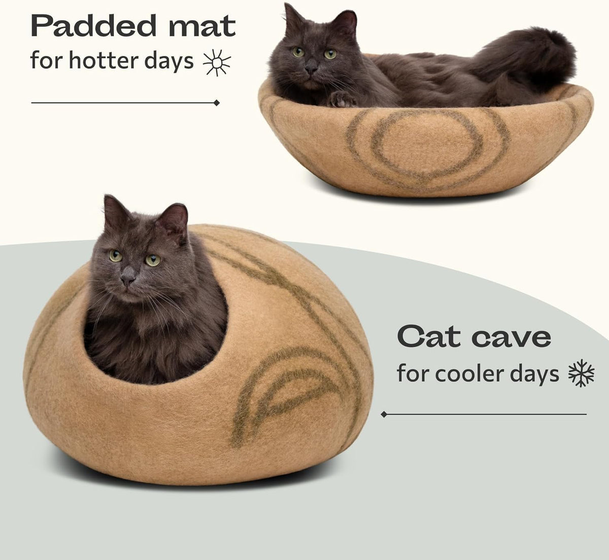 Cat Cave, New Zealand Wool Bed for Indoor Cats - Beige / Large - image 4