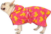 HDE Hooded Dog Bathrobe Quick Dry Towel Wrap for After Bath White - Small / Pink Rubber Ducks - image 3