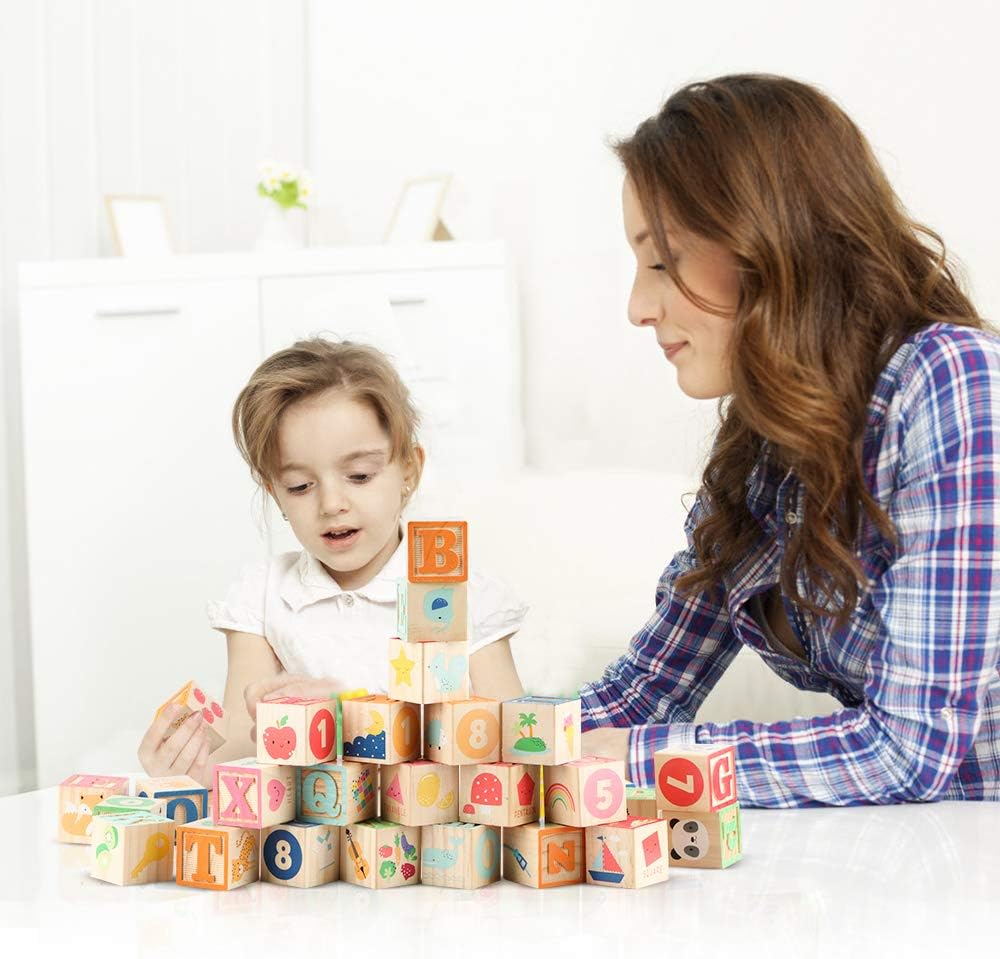 ABC Wooden Building Blocks for Toddlers 1-3 Large - 26 abc blocks - image 2
