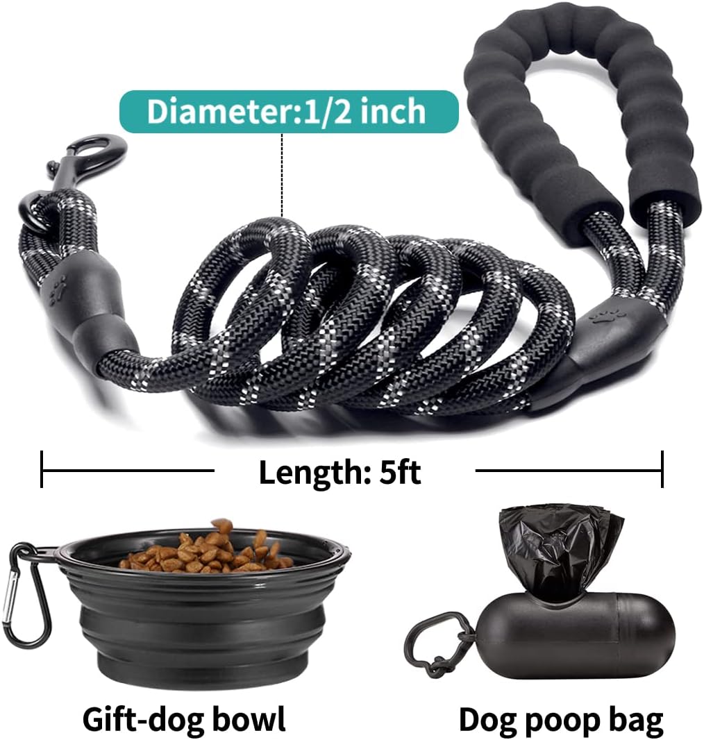 COOYOO 2 Pack Dog Leash 5 FT Heavy Duty - 1/2"x 5 FT (18~120 lbs.) / Set 5-Black+Grey - image 4