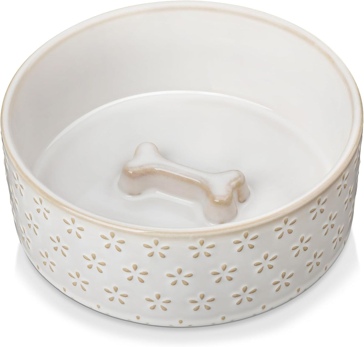 MALACASA Dog Bowl Set, Ceramic Bowls with Walnut Wood Stand - Five-leaf Grass / 4 Cups