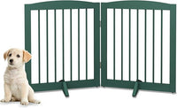 Freestanding Pet Gate for Dogs, Foldable Wooden Dog Gate for House, Stairs, Doorways, Step Over Pet Puppy Safety Fence,Support Feet Included,24" Height 2 Panels, Green