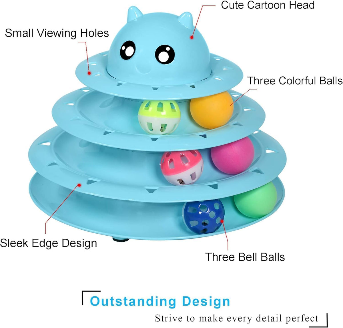 UPSKY Cat Toy Roller 3-Level Turntable Cat Toys with Six Colorful - A-Blue - image 4