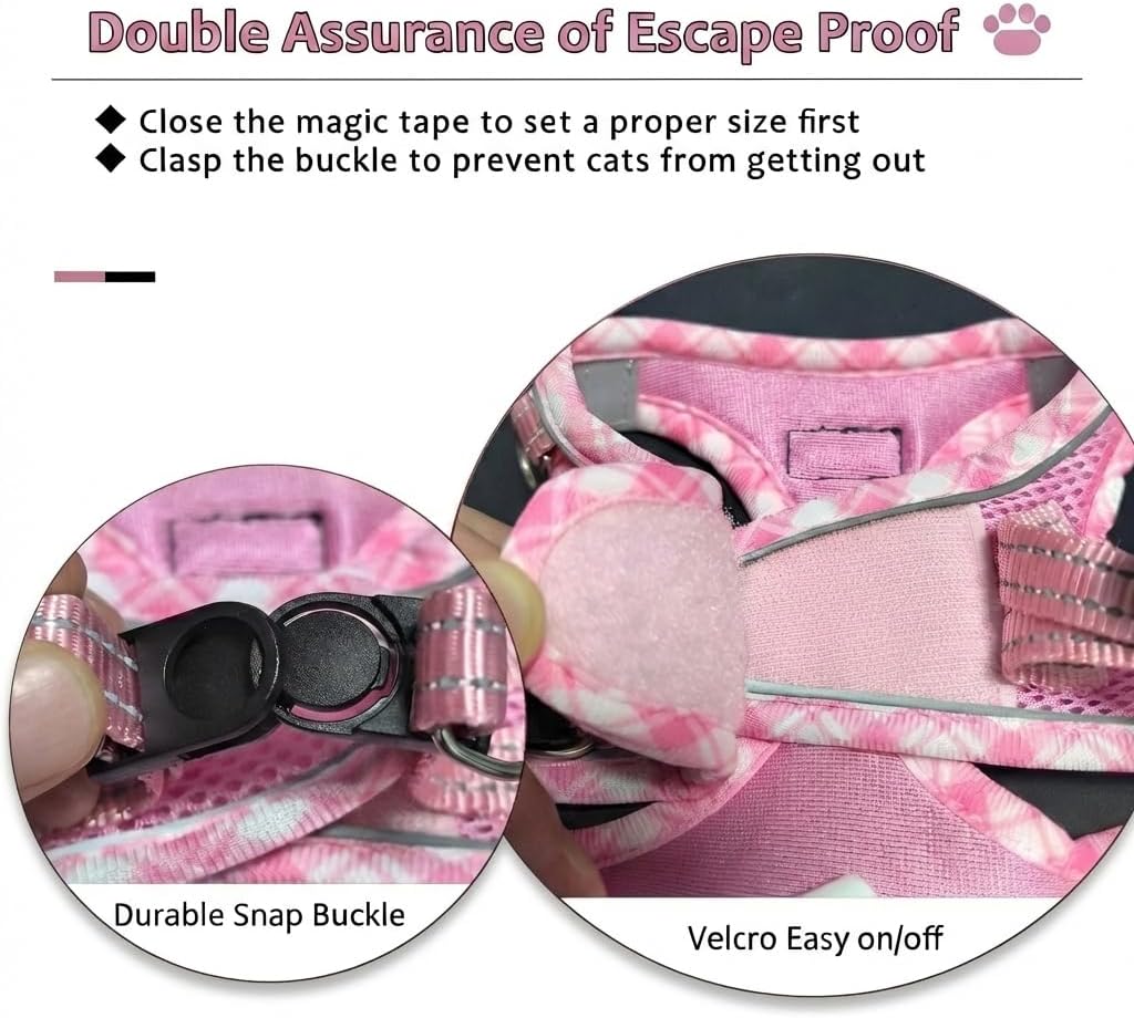 Escape Proof Cat Harness and Leash, Adjustable Vest - Pink / XS - image 2