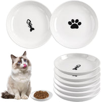 6 Pack Cat Food Bowl, Ceramic Cat Bowls - White-A