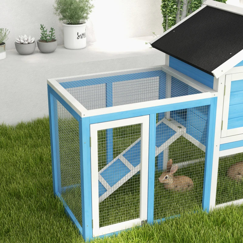 49 Wooden Rabbit Hutch Bunny Cage With Waterproof Asphalt Roof, Fun Outdoor Run, Removable Tray And Ramp, For Rabbits, C