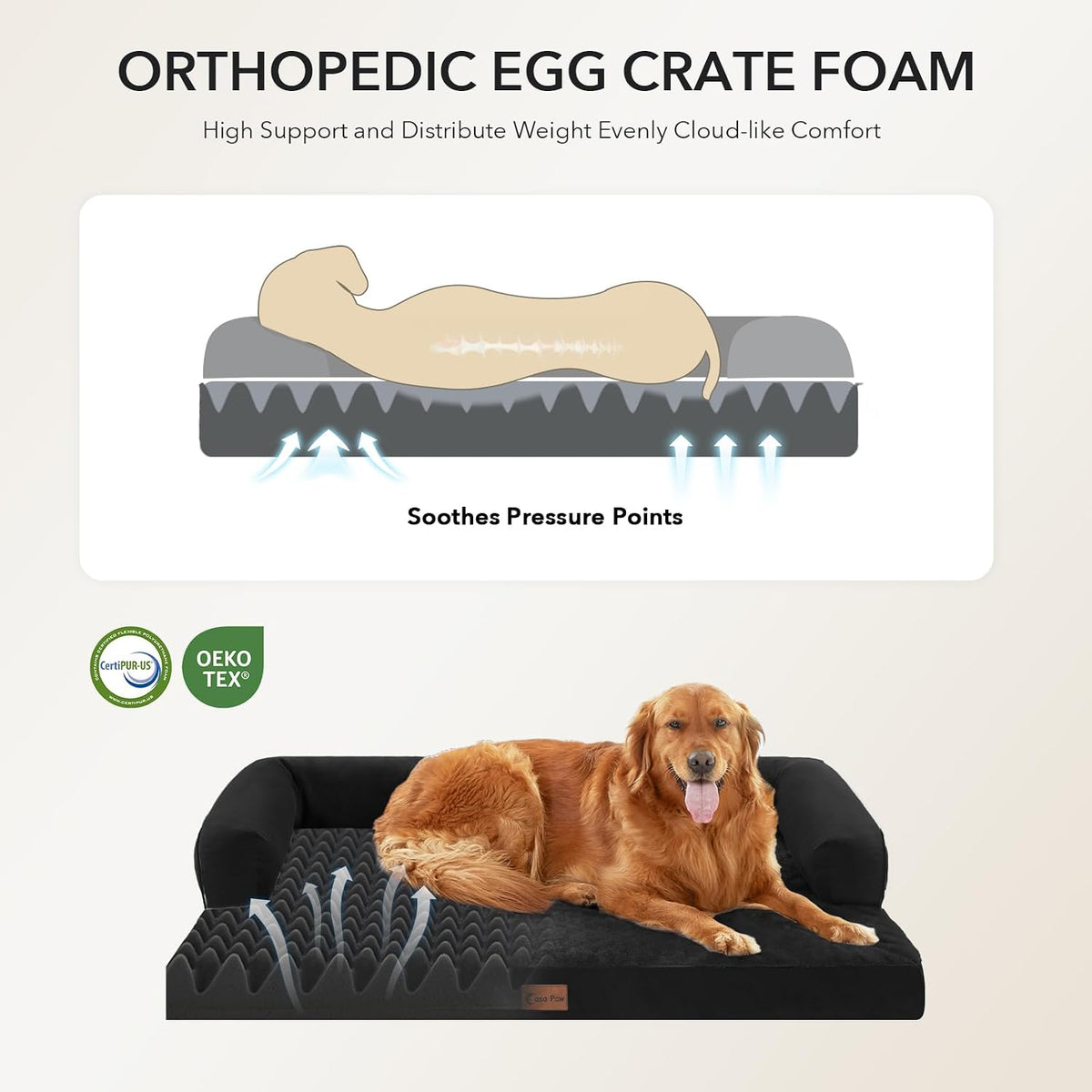 Orthopedic Washable Dog Bed for Extra Large Dogs - Black / 48.0"L x 30.0"W x 8.0"Th - image 2