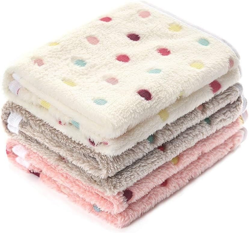 1 Pack 3 Blankets Super Soft Cute Dot Pattern Pet Blanket Flannel - Beige/Brown/Pink / 30x20 inch (Pack of 3)