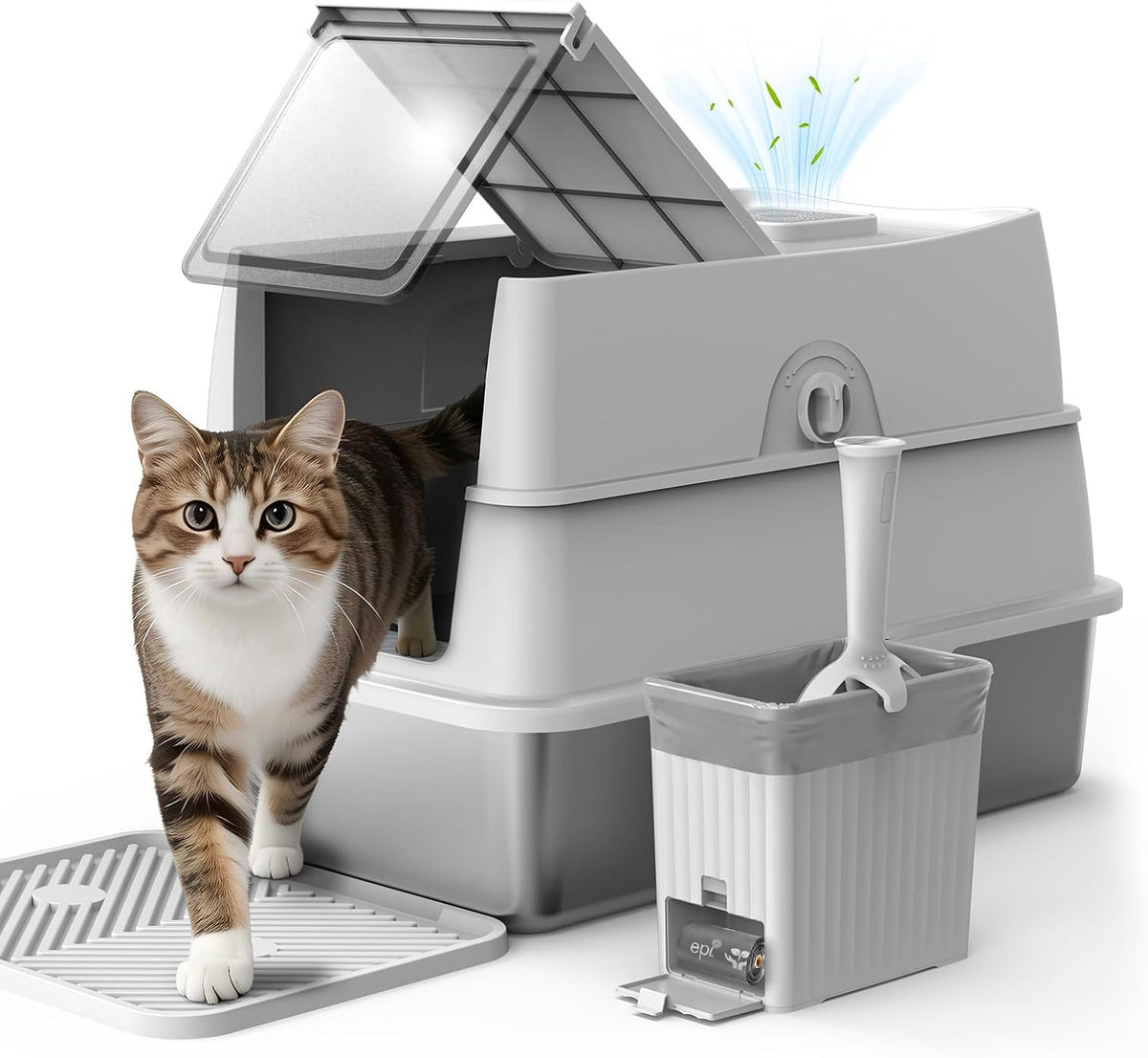 Stainless Steel Litter Box with Lid - Silver Grey / X-Large