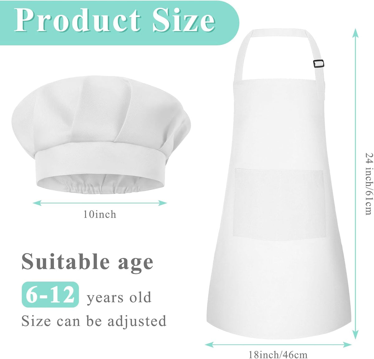 Kids Apron and Chef Hat Set Adjustable Child Art Aprons with 2 - A-white / Large - image 2