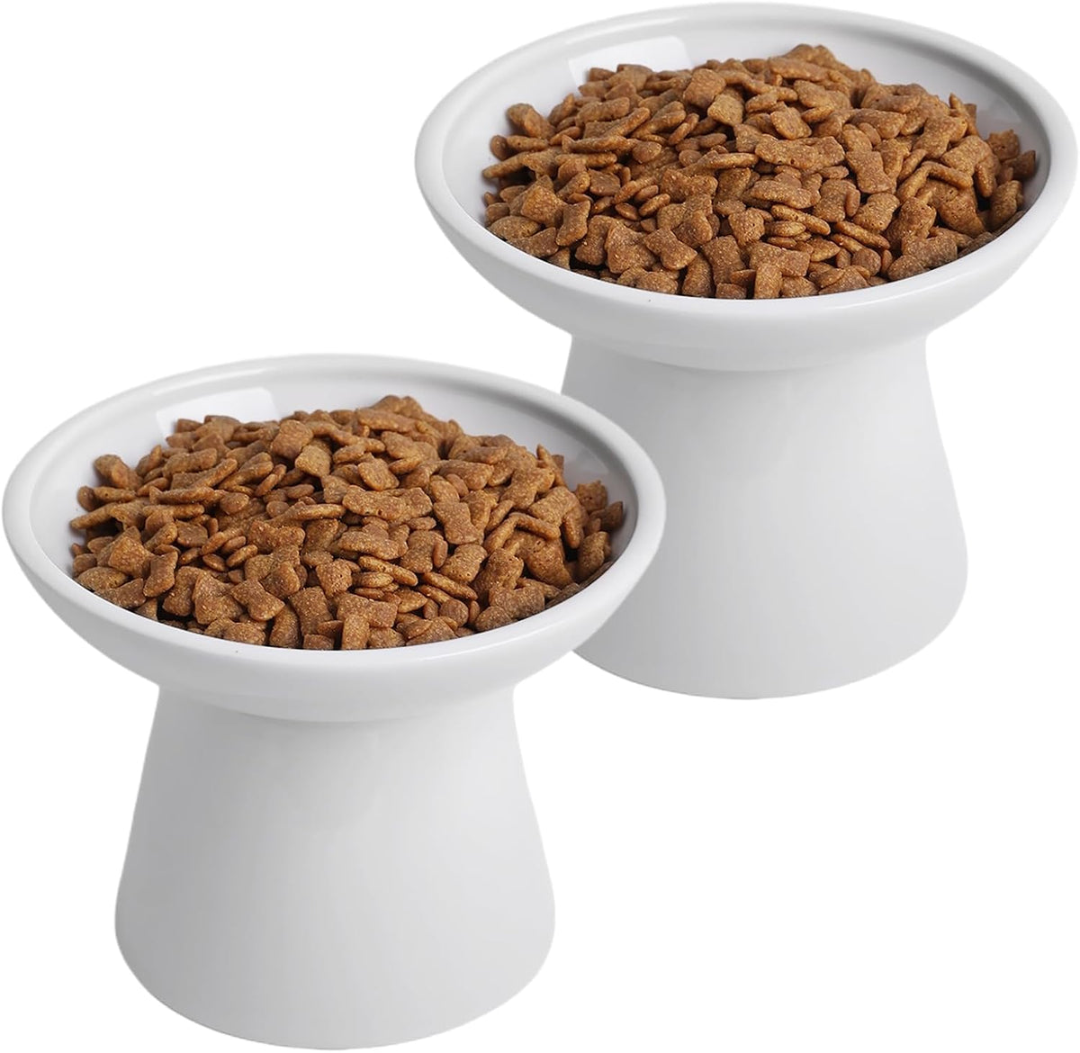 Ceramic Elevated Cat Food Bowls, 6.2" Wide - White / 2 Pack