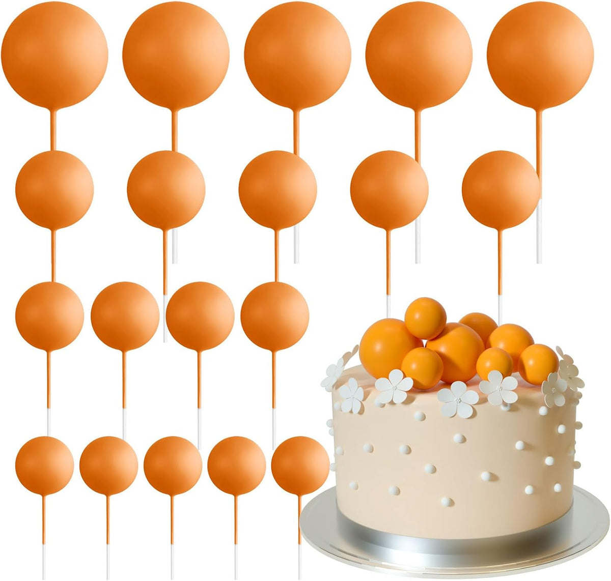 ASTARON 20 Pcs Gold Balls Cake Topper Decorations for Birthday Cake - Orange