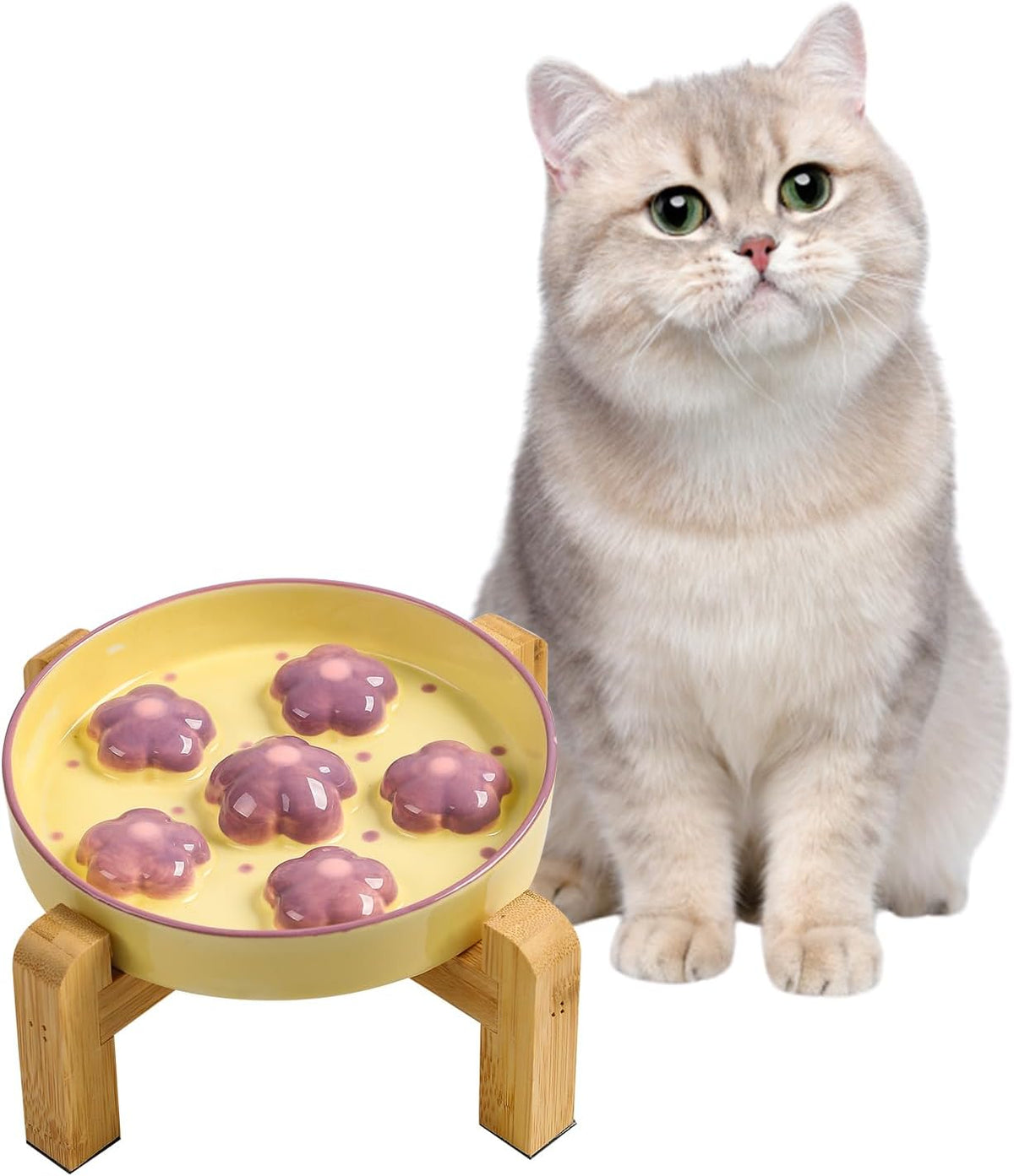 Ceramic Slow Feeder Cat Bowl, 6.3" Whisker Friendly Anti-Vomit - Light Purple