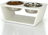 Elevated Dog Bowl Stand - 7" Raised Pet Feeder for Medium Dogs with Four Stainless Steel Bowls. - White