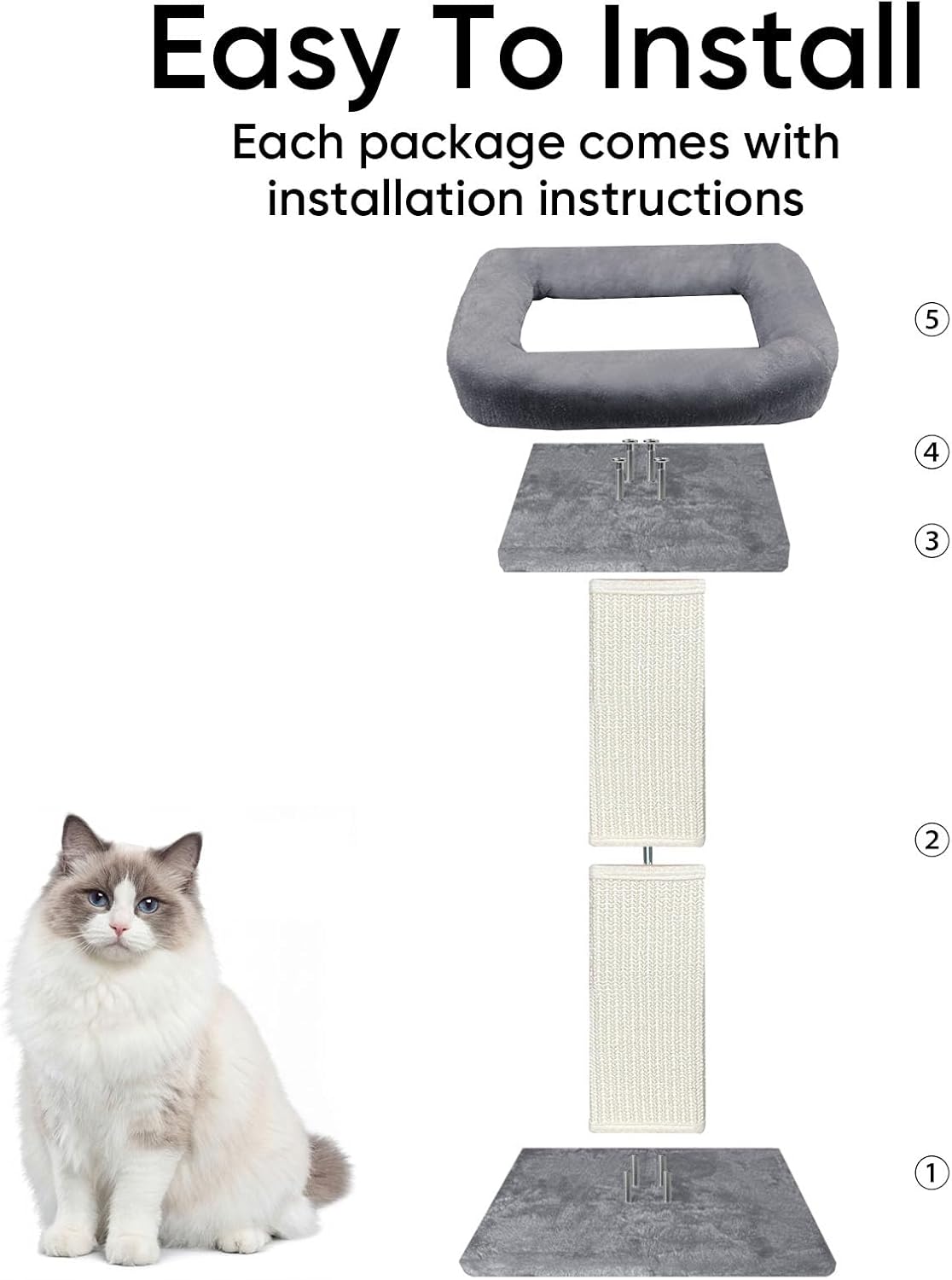 Cat Scratching Post for Indoor Cats - Grey / Scratcher with Bed - image 4