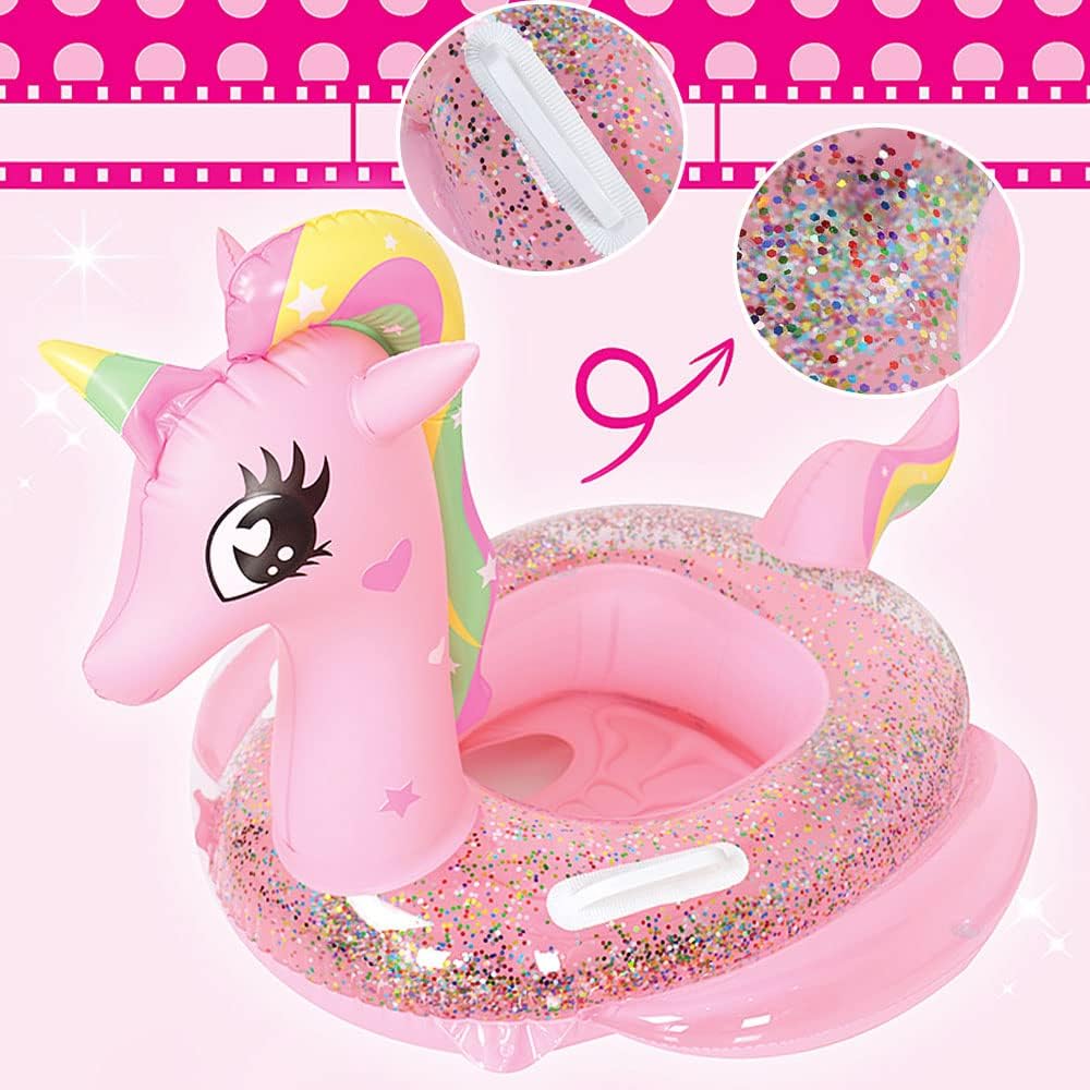 UMBWORLD baby swim float with seat and handle in pink unicorn style - view 11
