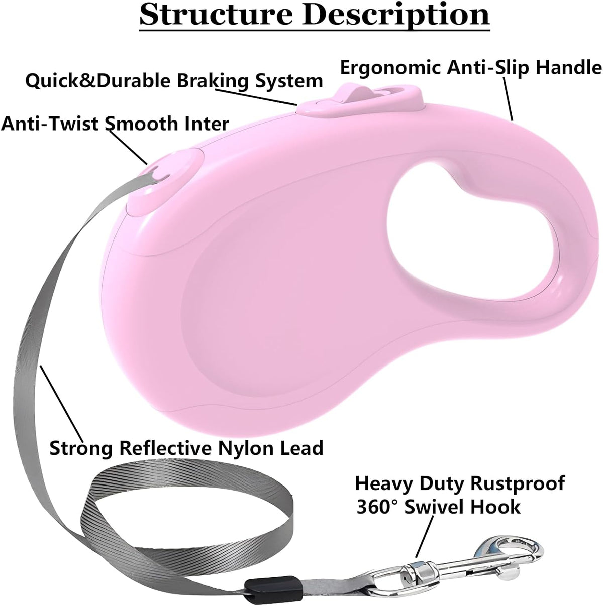 Retractable Dog Leash for Small Medium Dogs - Pink - image 3