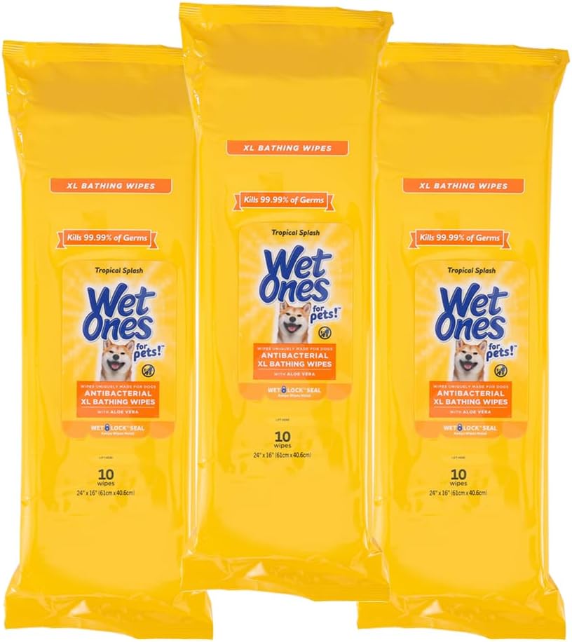 Wet Ones for Pets Antibacterial Dog Wipes - Tropical Splash / 10 Count (Pack of 3)