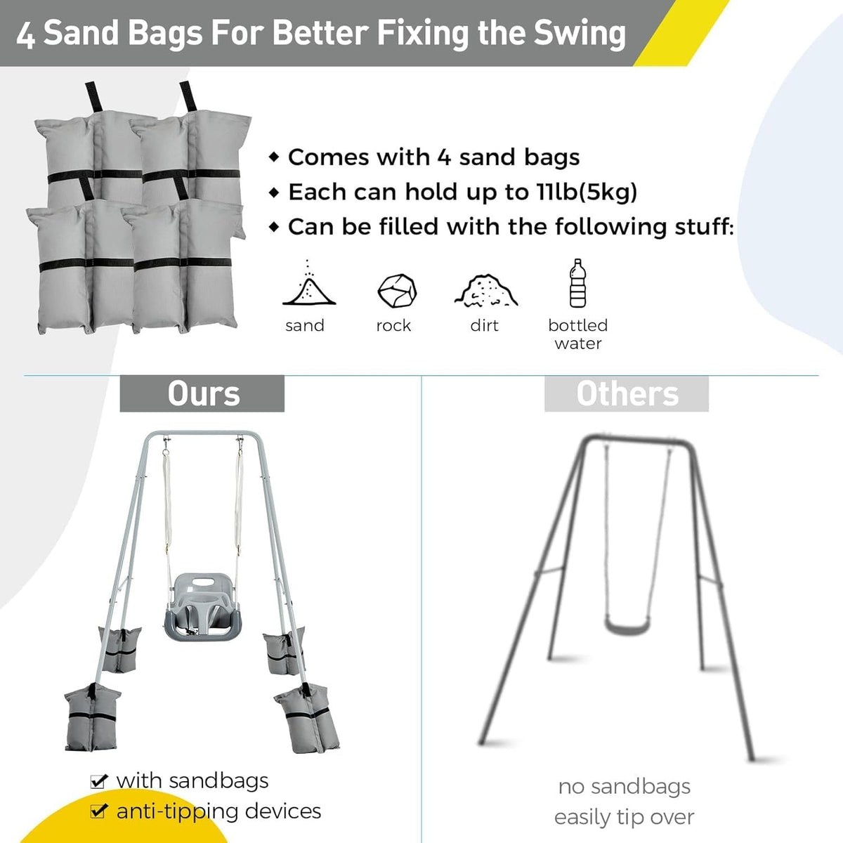 FUNLIO Toddler Swing with Foldable Metal Stand for Toddlers Aged 1~10 - Gray - image 3