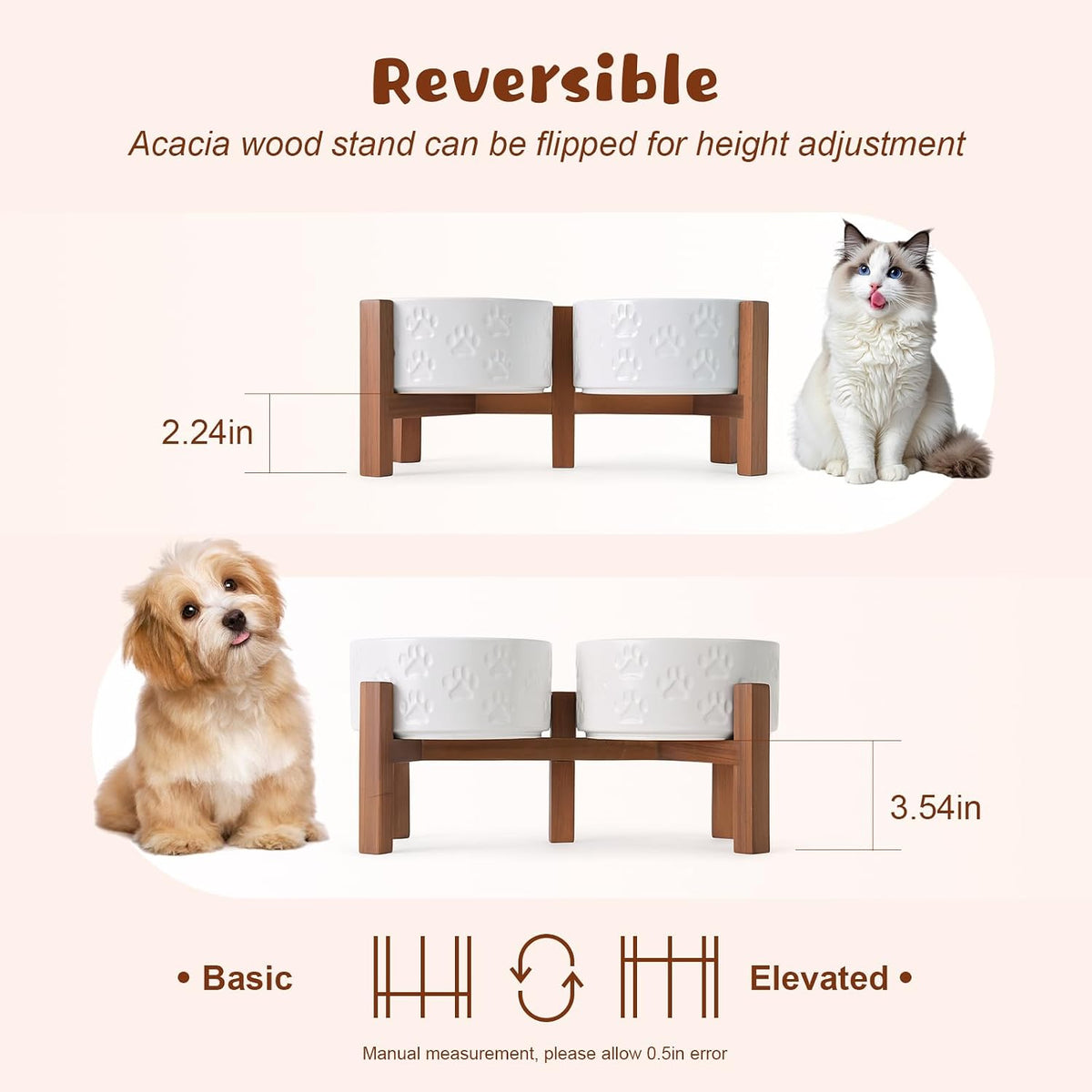 SPUNKYJUNKY Ceramic Dog Bowls with Acacia Wood Stand - 28.74 oz / Dog Paw White - image 3