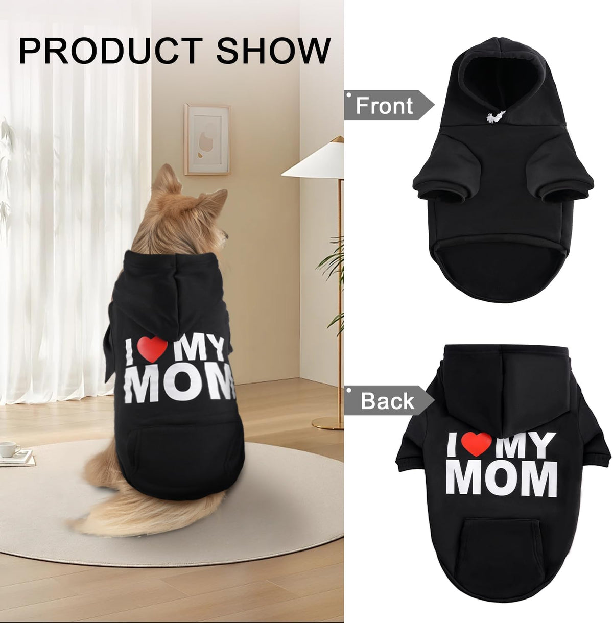Dog Basic Hoodie Soft Dog Clothes Cold Weather Sweaters for Medium - I Love My MOM / L (Back: 20.47",Chest: 28.35",20-35lbs) - image 2