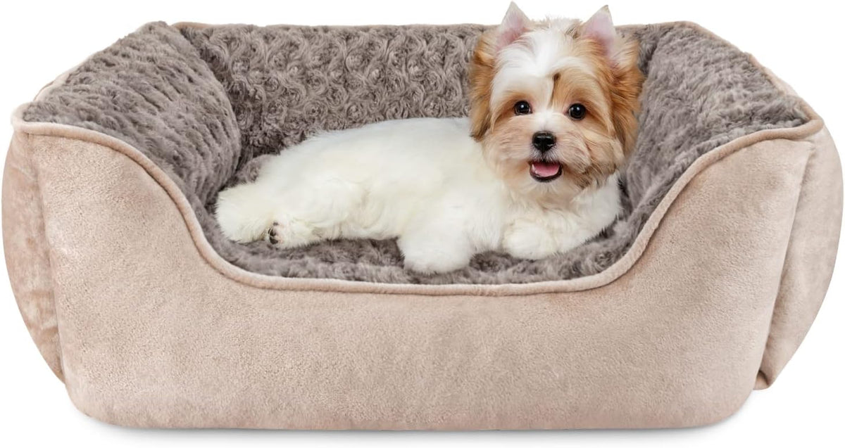 JOEJOY Rectangle Dog Bed for Large Medium Small Dogs - Beige / S(20"x 19"x 6")