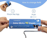 Extreme Sticky Large Surface Lint Roller, 6.3'' Giant Pet Hair Remover Roller for Pet Dog Cat Hair, Clothes&Furniture Cleaning, 90 Sheets (1 Roller + 2 Refills)