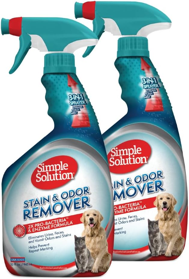 Simple Solution Pet Stain & Odor Remover, Enzyme Stain Cleaner - Unscented / 32 Fl Oz (Pack of 2)