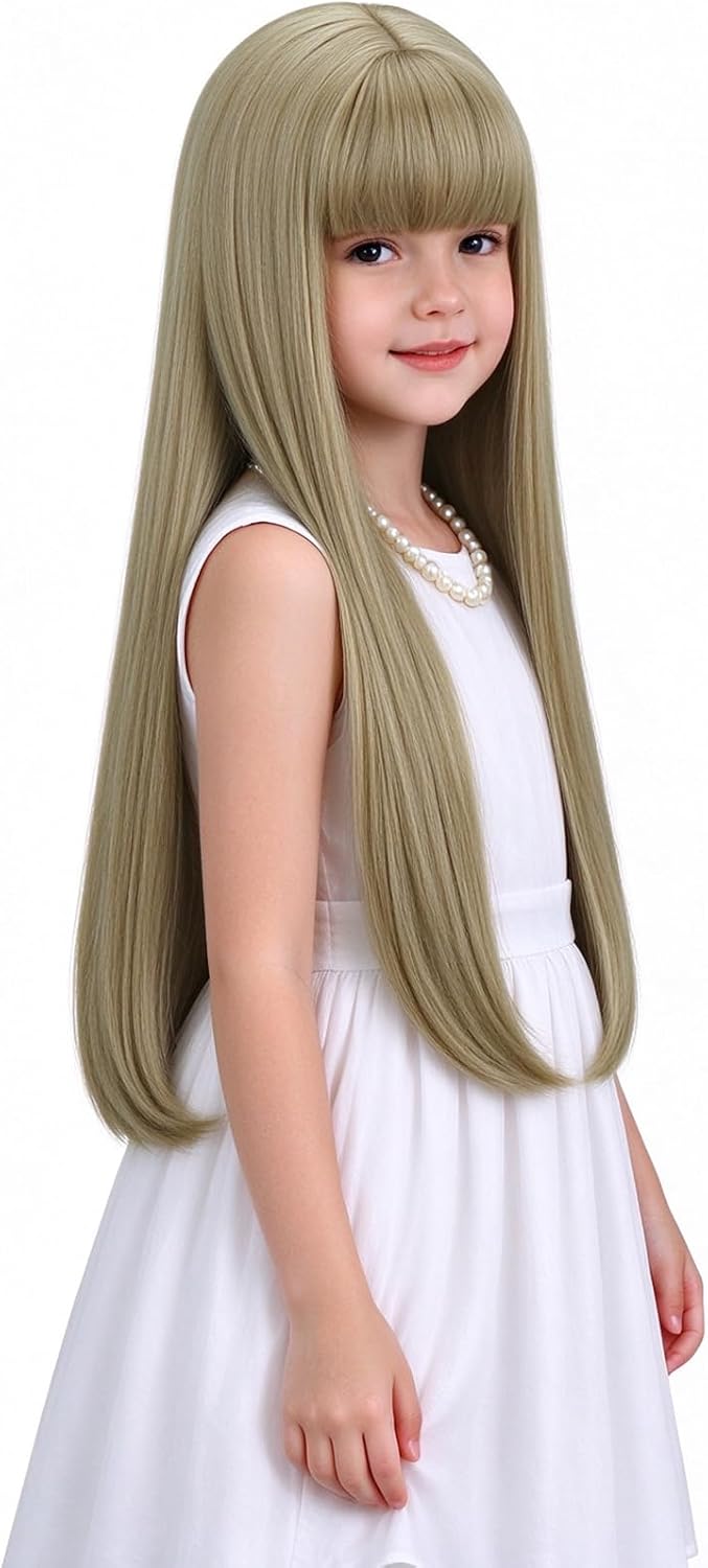 WAVELNM kids long straight black wig with hot pink highlights and bangs - view 14