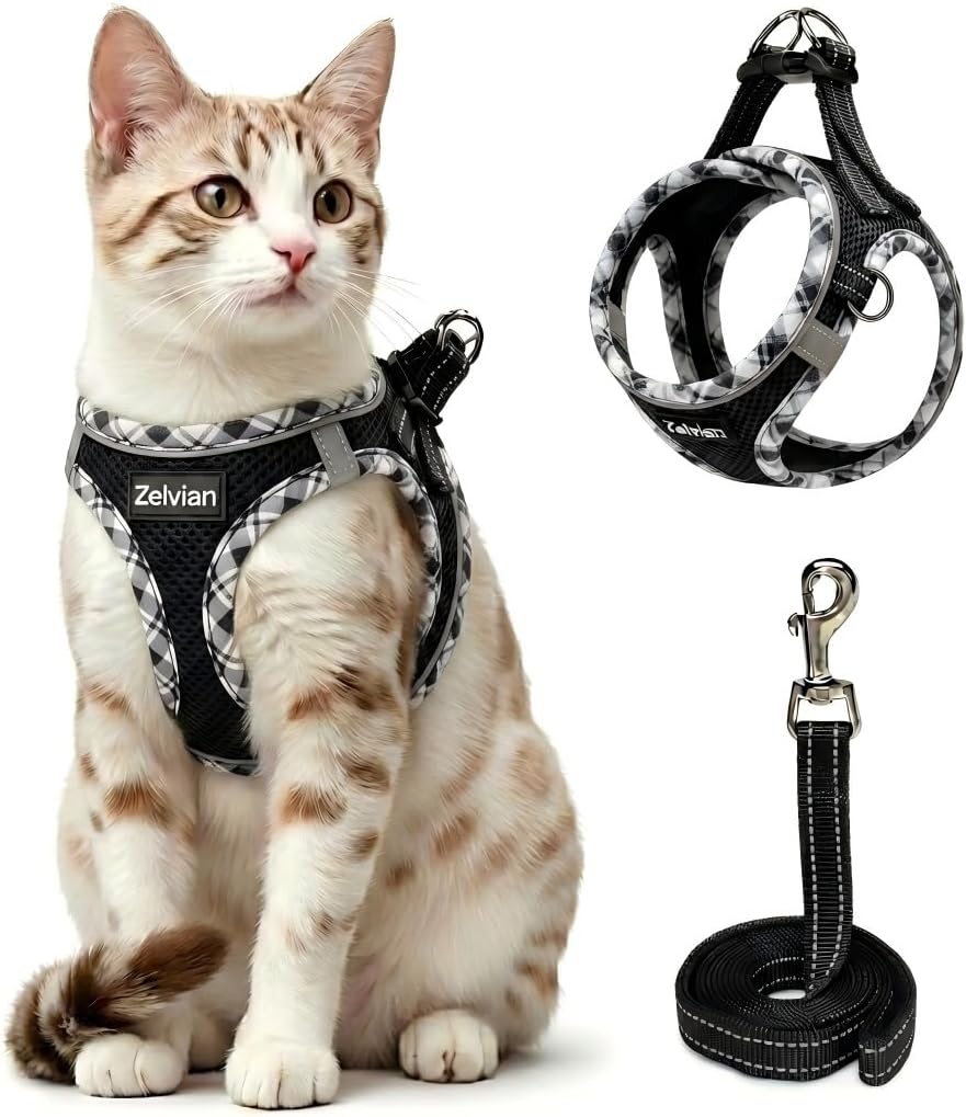 Escape Proof Cat Harness and Leash, Adjustable Vest - Black / S