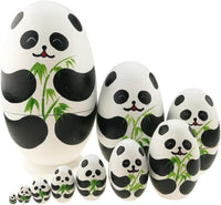 Winterworm 10 piece egg shaped wooden panda nesting dolls with bamboo pattern