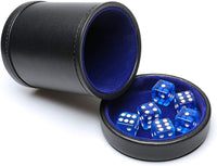 Leatherette Dice Cup with Lid Includes 6 Dices - Dark Blue