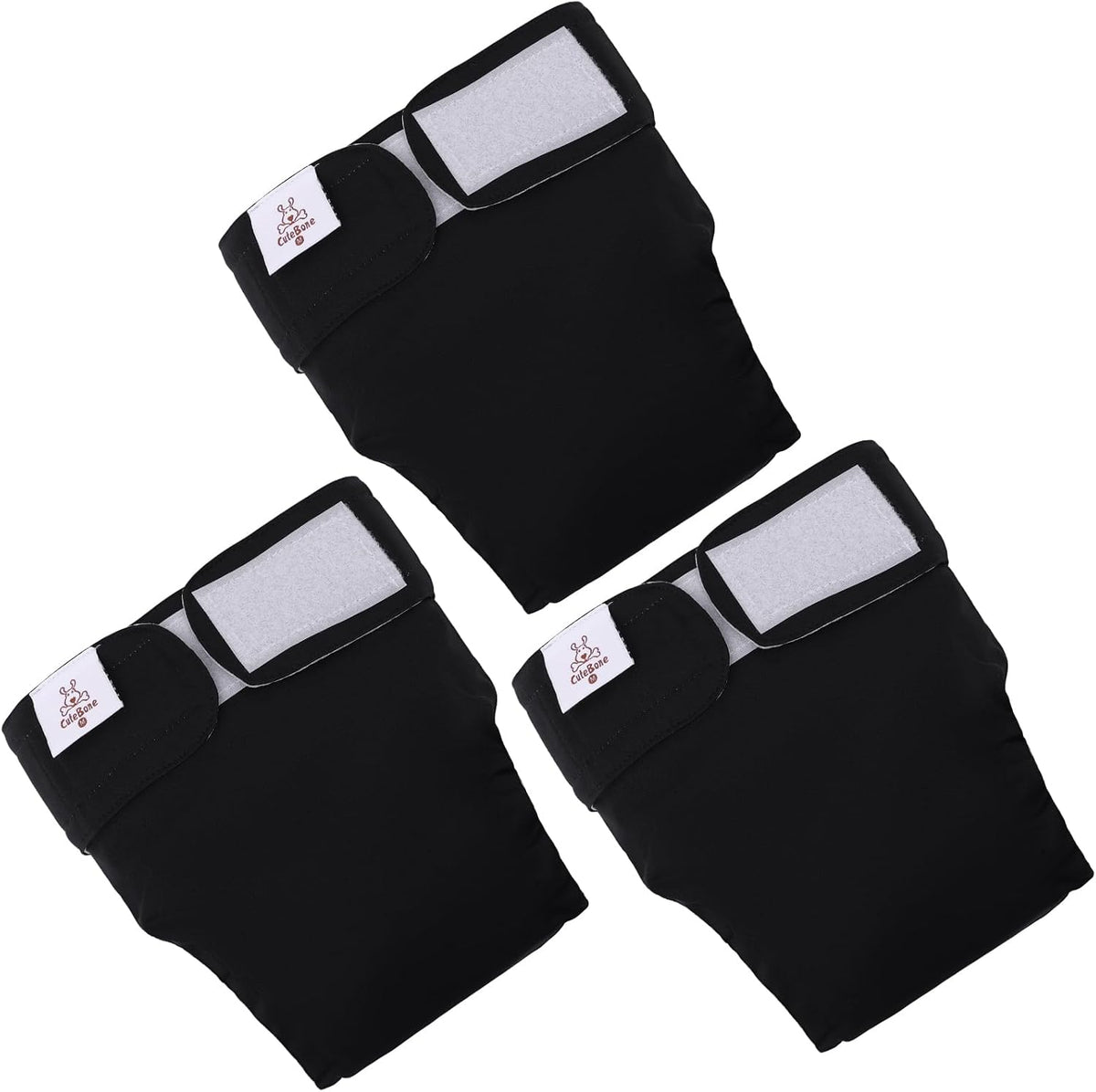 CuteBone Washable Dog Diapers Female No Tail Hole 3 Pack Reusable - For docked-tail, all black 3pcs / L - image 2