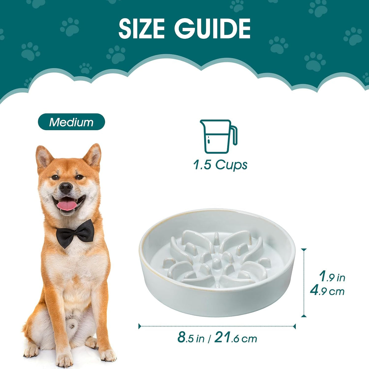 vancasso Ceramic Slow Feeder Dog Bowls - M-1.5 Cups / Grayish Cyan - image 2