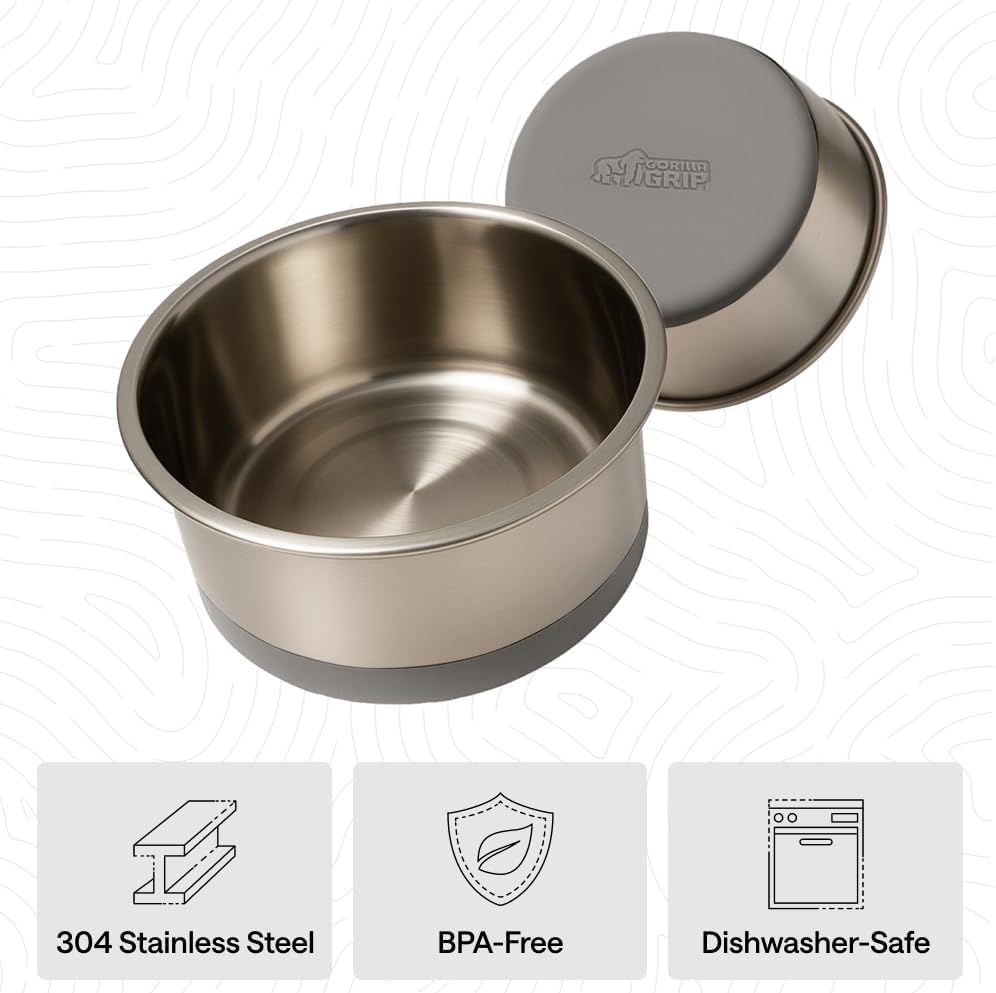 GORILLA GRIP Dog Bowl Set, Food Grade 304 Stainless Steel, 8 Cup - Gray / 2 Cup (Set of 2) - image 4