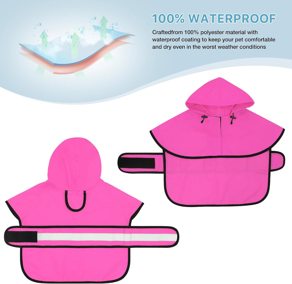 Waterproof Dog Raincoat - Reflective Dog Rain Jacket with Hood Lightweight Pet Rain Coat for Dogs - Pink / XX-Large - image 3