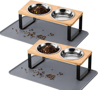 Upgraded Elevated Cat Bowls with Food Mat - Bamboo-2Bowls(2Pack)
