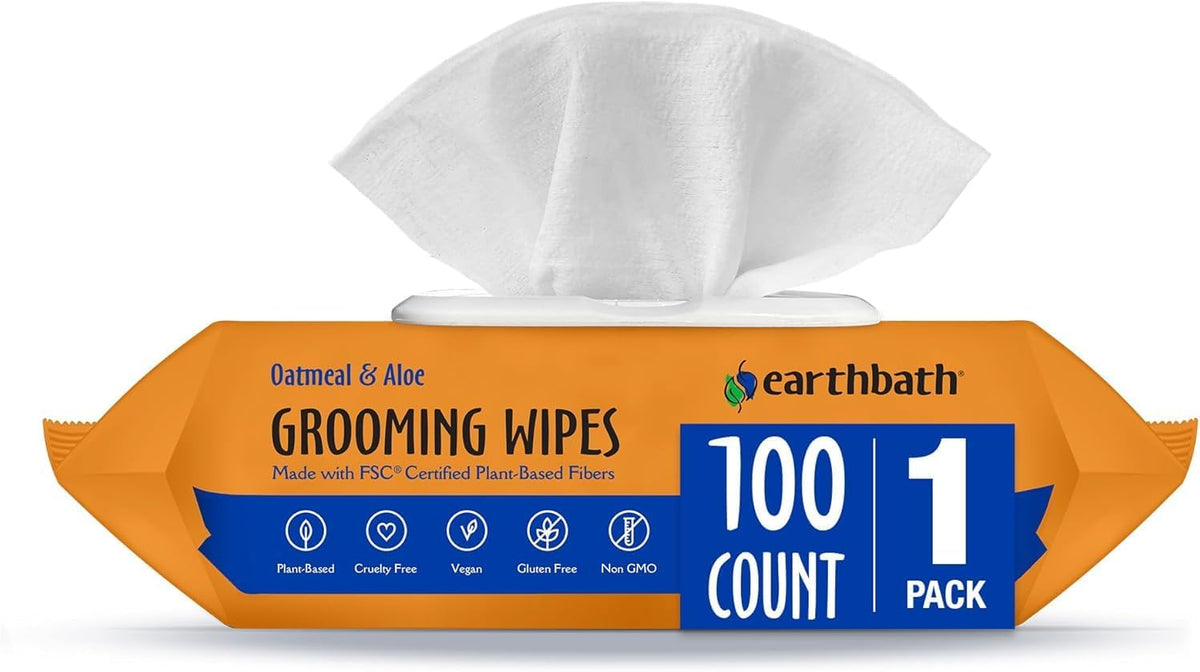 earthbath Oatmeal & Aloe Grooming Wipes - Vanilla & Almond / 100 Count (Pack of 1)