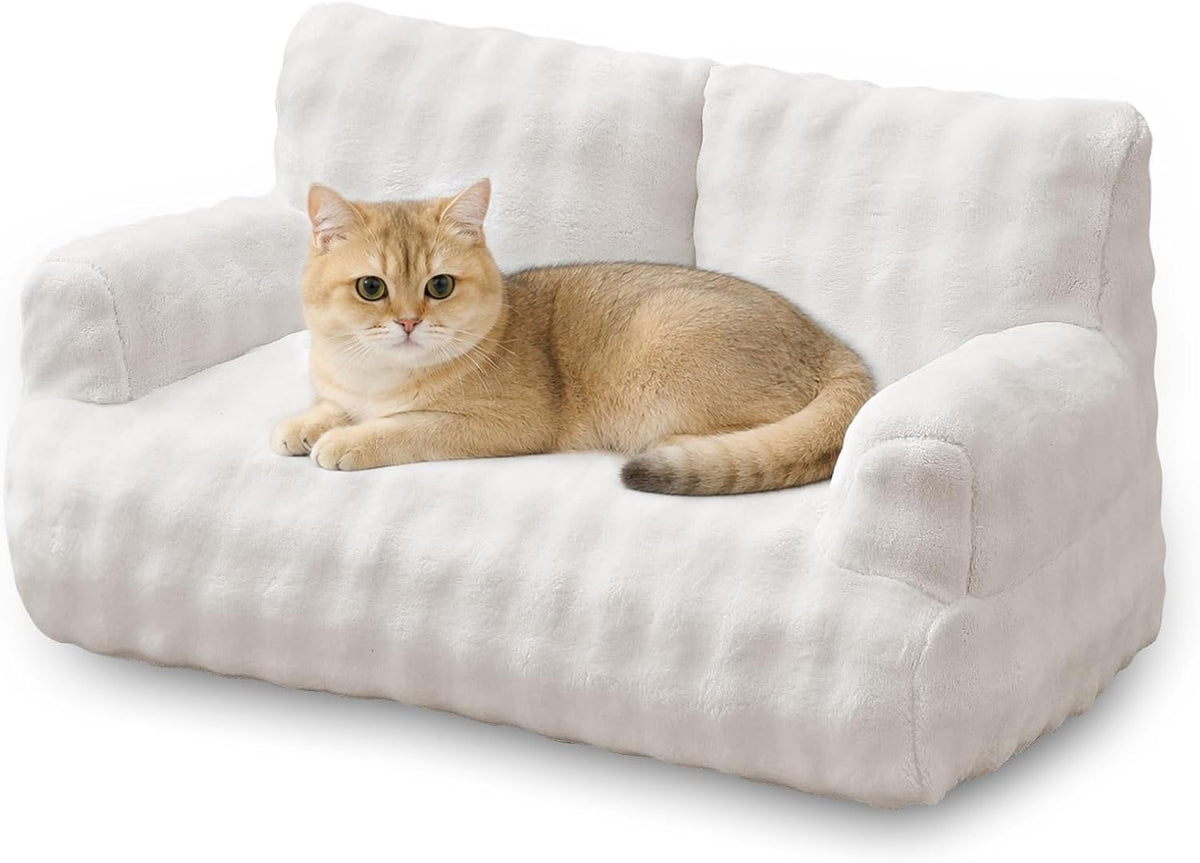 Cat Couch Bed, Cute Pet Sofa for Indoor Cats, 26"x15" - Cream White / 26"L x 15"W x 12.5"Th