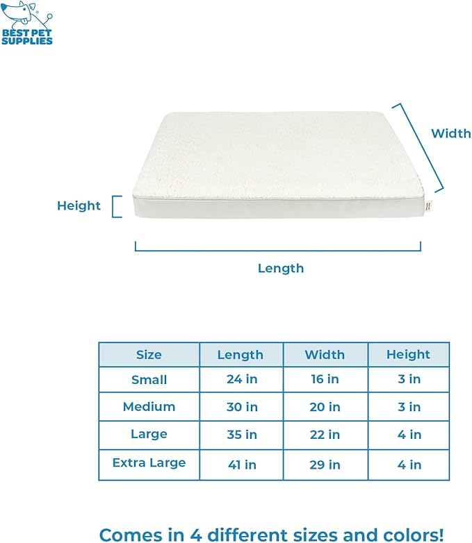 Best Pet Supplies Cute Dog Crate Mat Flat Bed with Waterproof Exterior, Thick Orthopedic Egg Foam Mattress, and Soft Sherpa Fleece Cover for Small, Medium, and Large Breeds - Beige, 24X16X3