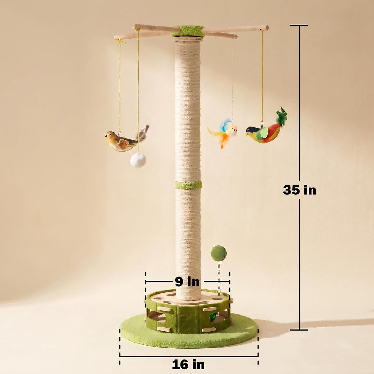 Tall Cat Scratching Post for Indoor Cats Adults with Carpet - White & Green / Medium - image 4