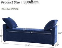 HULALA HOME Modern Storage Ottoman Bench with Throw Pillows, 59.4" Extra Long Bedroom Bench for End of Bed, Comfy Upholstered Footstool for Entryway Living Room Dining Room, Navy