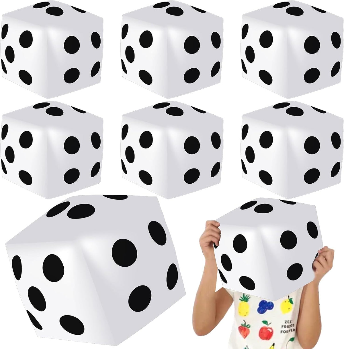 Four jumbo inflatable dice, 12.6 inch black PVC with white dots - view 3