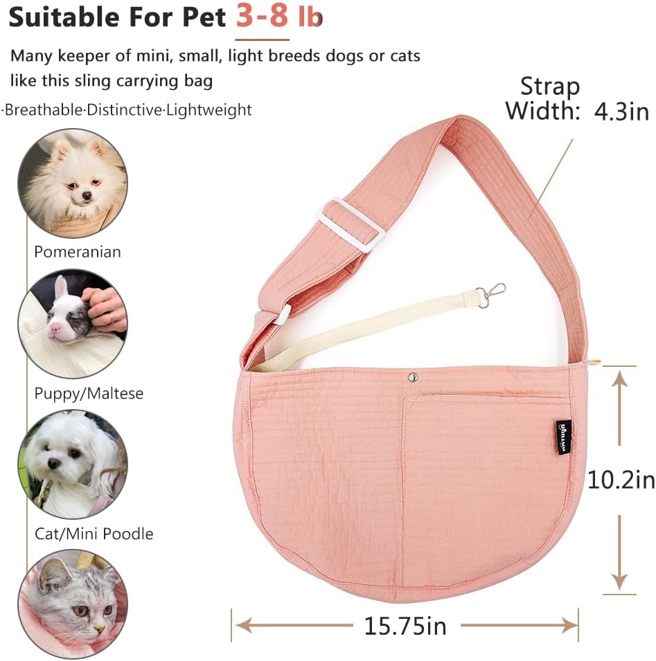 NATUYA Small Dog Cat Carrier Sling - Pink / Canvas-Adjustable Strap - image 3