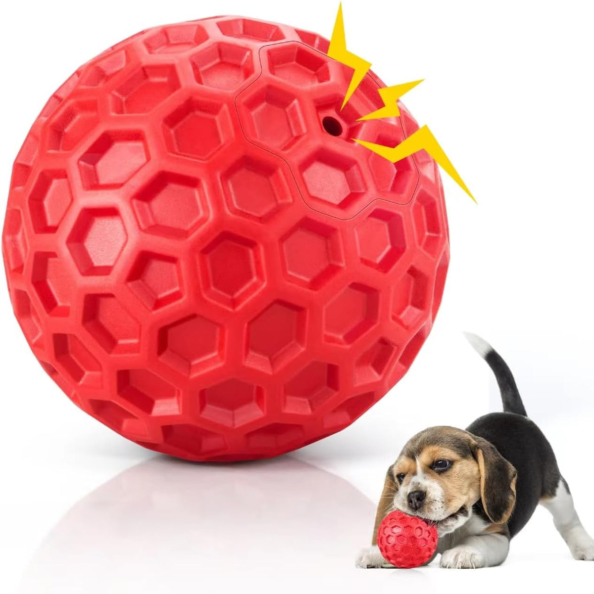 DISSKNIC Indestructible Squeaky Dog Ball, Relieves Anxiety - Small / Red