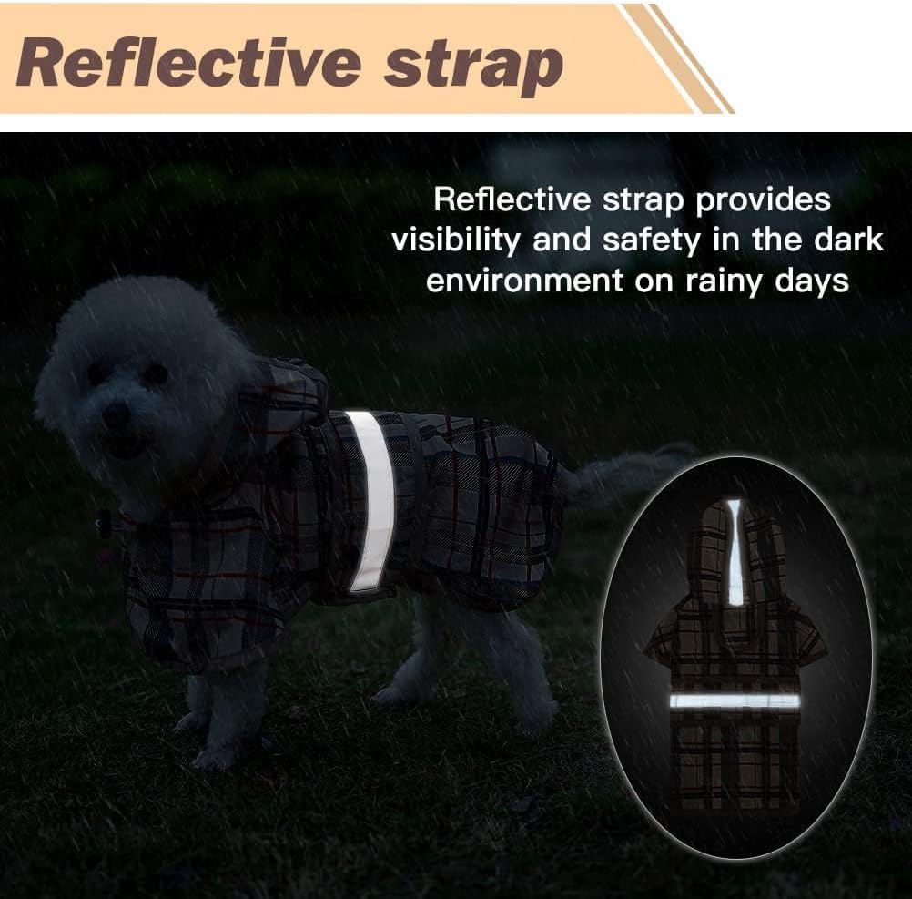 Dog Raincoat Hooded Slicker Poncho with Leash Hole - S:10-15lbs / Plaid beige - image 4