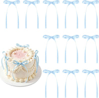 30 Pack Bow Cake Toppers Black Ribbon Bows for Cake Halloween Party - Blue